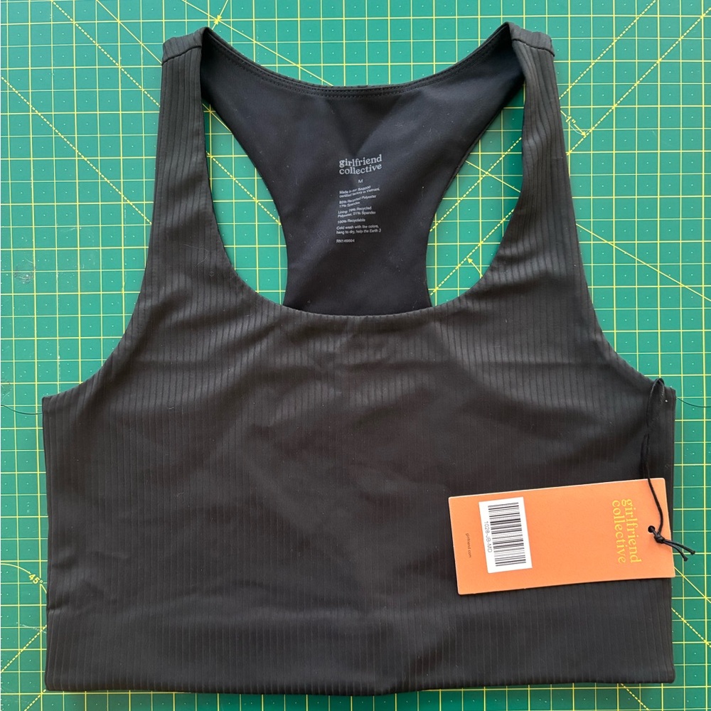 Girlfriend Collective Black Ribbed Paloma Racerback Sports Bra NWT